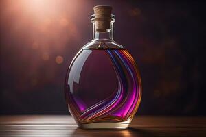 Bottle with a liquid on a solid color background. ai generative photo