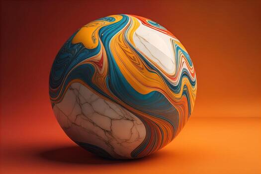 Colorful marble ball on a solid colour background. Close-up. ai generative photo