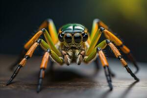 jumping spider closeup on solid color background, copyspace. ai generative photo