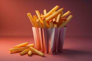 Appetizing french fries on the wooden table, close-up photo