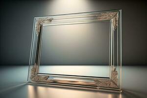 Glass picture frame on a solid color background. ai generative photo