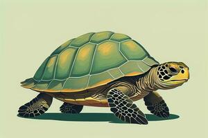 ilustración de un Tortuga en un verde antecedentes en dibujos animados estilo. ai generativo foto