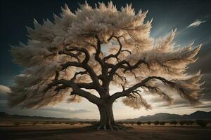 Fantasy Silhouette of a tree in the desert. ai generative photo