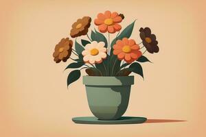 Flowerpot with daisies. Vector illustration in retro style. ai generative photo