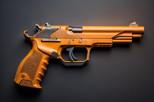 Semi-automatic handgun on a solid color background. Close-up. ai generative photo