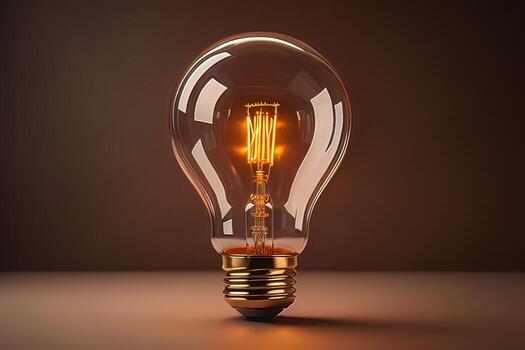 Glowing glass light bulb on dark background. ai generative photo