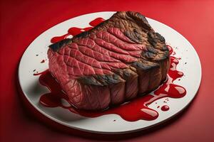 Raw beef sirloin steak with ingredients for cooking on wooden background. ai generative photo