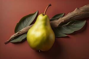 pear on a wooden table solid color in the background, studio shot. ai generative photo