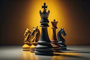 Different chess piece on a solid color background. ai generative photo