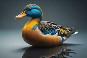 Beautiful duck on a solid color background. ai generative photo