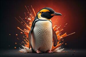 Cute penguin standing in front of solid color background. ai generative photo