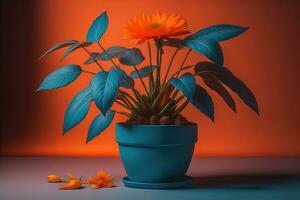 Flowers in a pot on a solid color background. ai generative photo