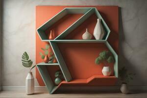 Bookshelf in scandinavian interior. ai generative photo