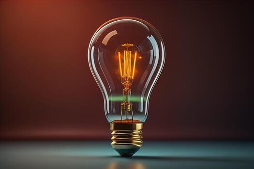Glowing glass light bulb on dark background. ai generative photo