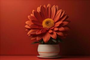 Flowers in a pot on a solid color background. ai generative photo