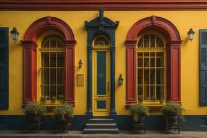 Colorful windows of a typical house in the city, ai generative photo