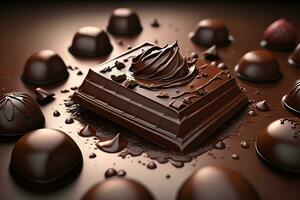 Chocolate truffles on a dark background. ai generative photo