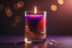 Creative burning candle on a wooden background. ai generative photo