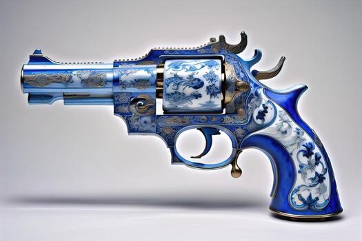 a blue gun with a pattern on the surface. ai generative photo