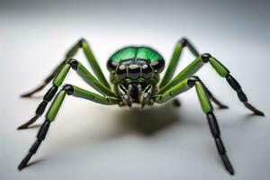 saltando araña de cerca en sólido color fondo, espacio de copia. ai generativo foto