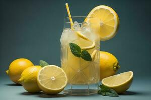 Glass of lemonade with fresh lemons. ai generative photo