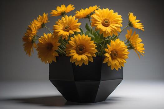 Flowers in a pot on a solid color background. ai generative photo
