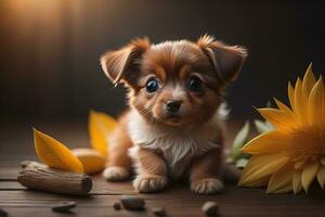 Portrait of a cute dog on a colorful background. Studio shot. ai generative photo