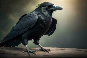 Close up portrait of a black raven, Corvus corax. ai generative photo