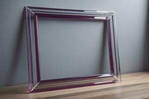 Glass picture frame on a solid color background. ai generative photo