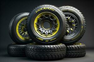 Car tires on a solid color background. ai generative photo