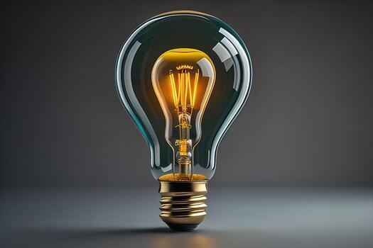 brillante vaso ligero bulbo en oscuro antecedentes. ai generativo foto