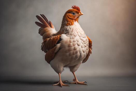 Colorful chicken on a solid color background, studio photo. ai generative photo