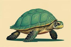 ilustración de un Tortuga en un verde antecedentes en dibujos animados estilo. ai generativo foto