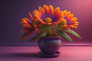 Flowers in a pot on a solid color background. ai generative photo