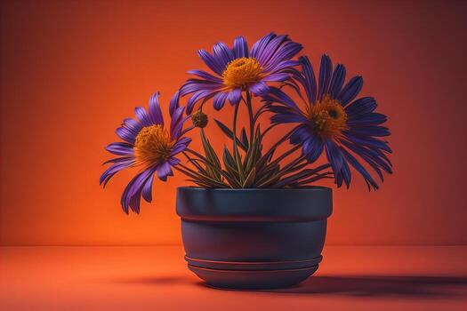 flores en un maceta en un sólido color antecedentes. ai generativo foto