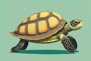 illustration of a turtle on a green background in cartoon style. ai generative photo