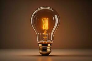 Glowing glass light bulb on dark background. ai generative photo