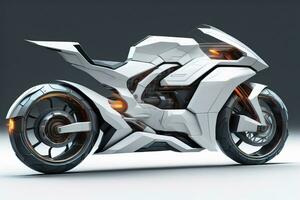 a white super sports motorcycle on a gray background. ai generative photo