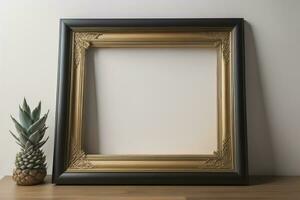 Glass picture frame on a solid color background. ai generative photo