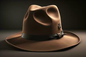 Cowboy hat on a wooden table. ai generative photo