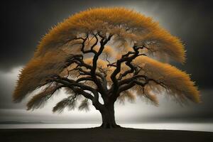 Fantasy Silhouette of a tree in the desert. ai generative photo