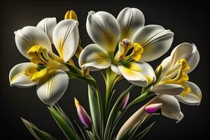 Bouquet of crocus and tulips on solid color background. ai generative photo