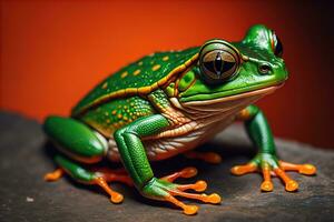 European tree frog, Hyla arborea isolated on solid colour background. ai generative photo