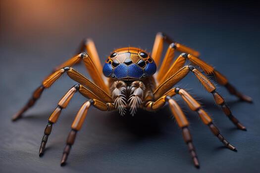 jumping spider closeup on solid color background, copyspace. ai generative photo