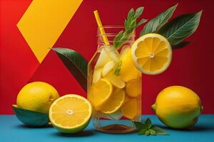 Glass of lemonade with fresh lemons. ai generative photo