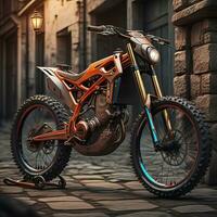 Modern powerful sports motorcycle on a colorful background. ai generative photo