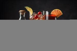 Glasses of sangria with fruits and berries on solid color background. ai generative photo