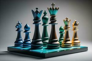 Different chess piece on a solid color background. ai generative photo