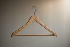 Wooden clothes hanger hanging on the wall. ai generative photo