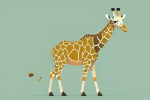jirafa aislado en verde antecedentes. dibujos animados estilo. vector ilustración. ai generativo foto